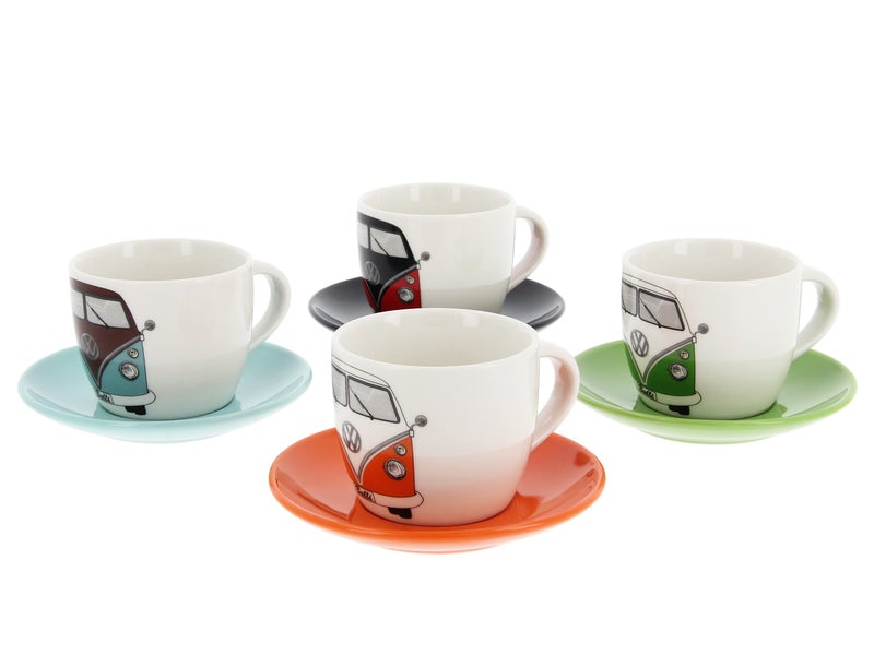 BRISA VW Collection - Volkswagen Espresso Cups Coffee-Tea-Cappuccino Set in T1 Bus Campervan Design (Bus Front/100ml/3.4 fl oz) (Set of 4 (red/black, petrol/brown, orange, green)) - Image 1